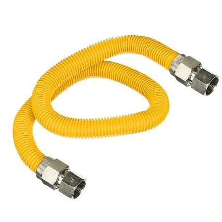 FLEXTRON Gas Line Hose 5/8'' O.D.x48'' Len 1/2"x3/4" FIP Fittings Yellow Coated Stainless Steel Flexible FTGC-YC12-48L